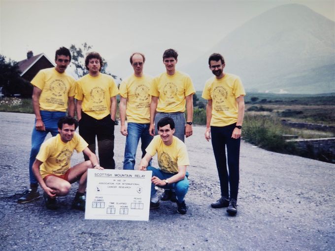 The climbing team with the Sctottish based runners. Standing John Clarke, Chris Schiller, Tony, Ian, Dave. Crouching Eddie, Bryn Roberts