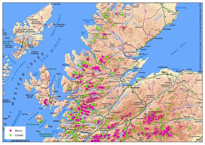 The northern Munros and Corbetts. Map Colin Matheson