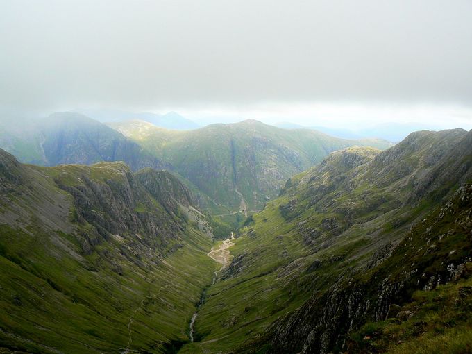 Looking down the famous Lost Valley to Glen Coe from the Bidean nam Bian ridge. Photo tms.nickbramhall.com