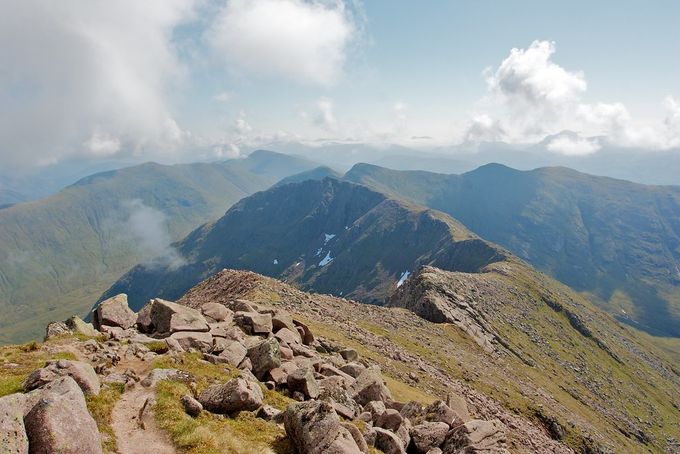 From Ben Cruachan looking back to Stob Diamh, the wee bump centre skyline, Beinn a' Chochuill ridge to left. Photo tms.nickbramhall.com