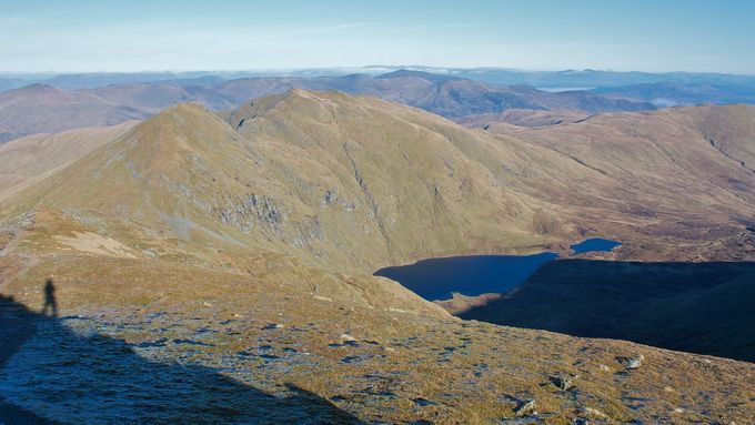 From Ben Lawers - An Stuc that Steve contoured round, (not a Munro in 1993,) and Meall Garbh. Meall Greigh summit is out of picture to the right. Photo tms.nickbramhall.com