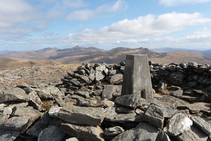 From Meall Ghaordaidh. M nan Tarmachan is above trig pt, Lawers range to the left. Photo tms.nickbramhall.com