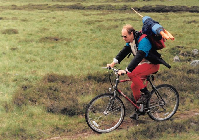 Tony on a bike with a couple of the flags we used in 1990. Photo Rob Howard