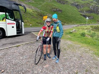 Baton handover from Cherry at our start on the A82