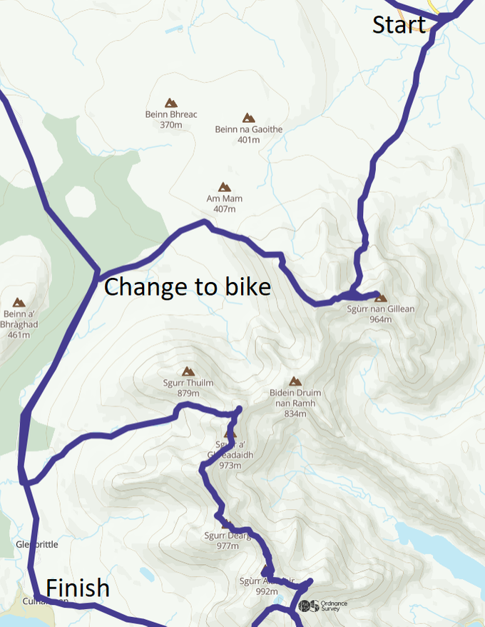 From Sligachan to Glen Brittle via Munros 3 to 5 and bike